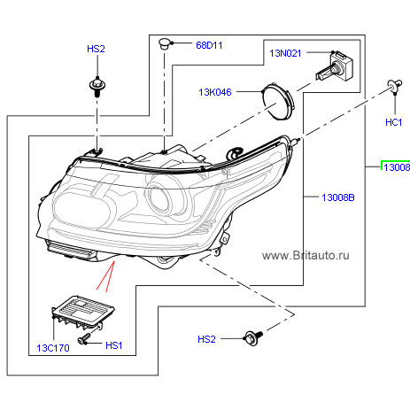 Фара правая range rover 2013 - 2017, с боковыми габаритами, адаптивный биксенон.