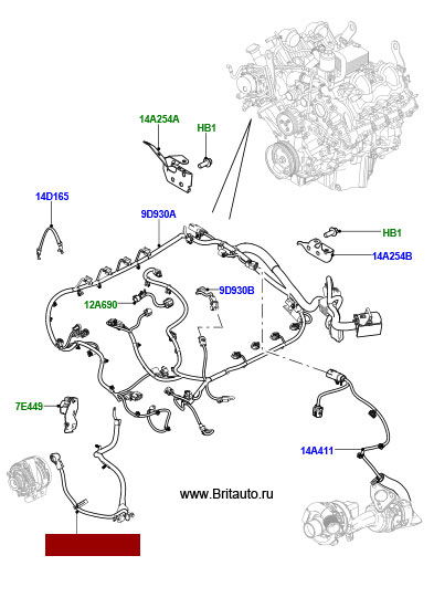 Электропроводка генератора Range Rover 2013 - 2017 и Range Rover Sport 2014 - 2017, на 4,4Л Дизель.