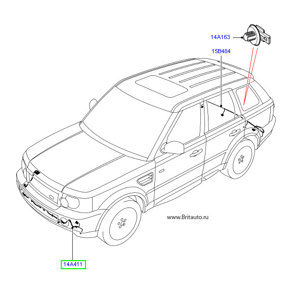 Проводка переднего бампер Range Rover Sport 2010 - 2013, с парктрониками, без камеры