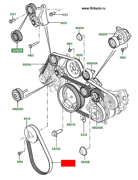 Ремень приводной вторичный Range Rover 2002 - 2012 на 4,4Л Дизель