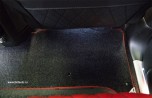 Комплект напольных ковриков premium, с отделкой из натуральной кожи, в салон Range Rover 2013 - 2017 Autobiography Black Edition, ковролин, цвет: черный (ebony) / красный (pimento). Задний коврик - целый, в ширину салона.