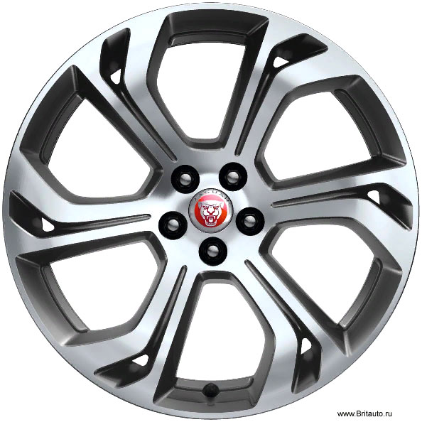 Колесный диск 8 x R20 Jaguar E-Pace Propeller Satin Grey Diamond Turned, двуцветные - темно-серые с полированными шлицами.