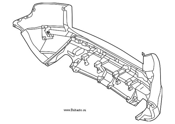 Задний бампер Range Rover Evoque, не Sport/Dimamic, без автоматической системы парковки.