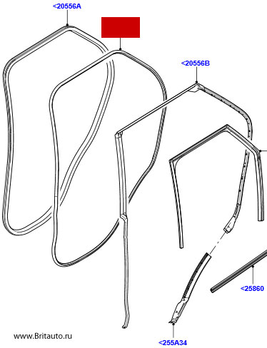 Уплотнитель задних дверей Land Rover Discovery 5, на двери.