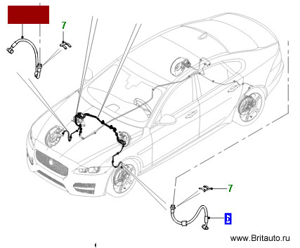 Шланг тормозной передний правый Jaguar XF от 2015 м.г., на полноприводные автомобили.