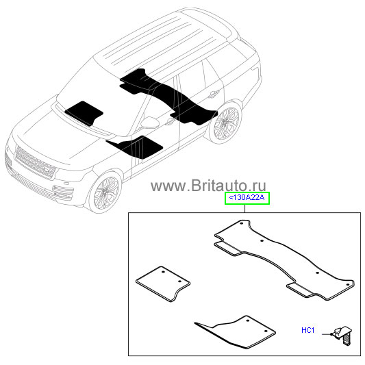 Ковры салона ворсовые премиум Range Rover 2013 - 2017, комплект на оба ряда кресел, Premium, цвет: Ebony, кромка: Ivory (слоновая кость). С металлическими уголками.