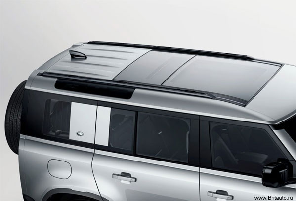 Продольные рейлинги крыши Land Rover Defender 2020 - 2024, на стандартную и удлиненную колесные базы.