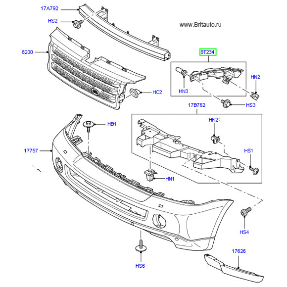 Кронштейн переднего бампера левый на range rover sport 2005 - 2013