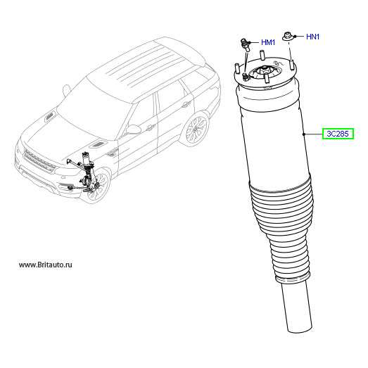 Передний амортизатор правый Range Rover Sport 2014 - 2015, без адаптивной амортизации вибраций