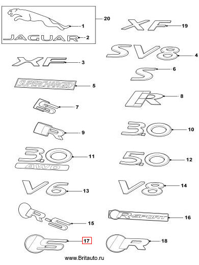 Эмблема S на крышку багажника Jaguar XF и на крышку багажника + решетку радиатора Jaguar F-Type