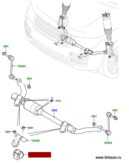 Втулка стабилизатора поперечной устойчивости переднего Range Rover Sport 2018 - 2019 и Range Rover 2018 - 2019, от VIN: JA000001