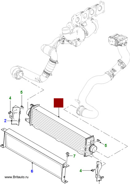 Интеркулер Jaguar XF от 2015 м.г., Jaguar XE и F-Pace, на 2,0Л Бензин турбонаддув.