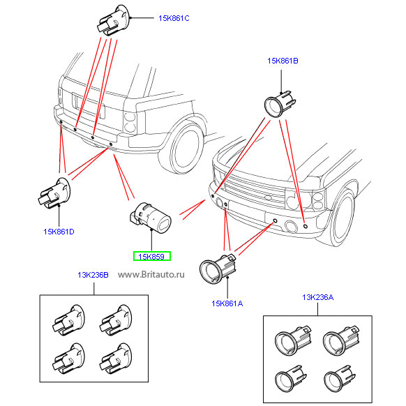 Парктроник задний / передний, загрунтованный под покраску, range rover 2002 - 2009