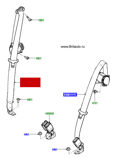Ремень безопасности заднего ряда сидений, боковой, лево-право одинаковый Land Rover Freelander