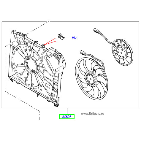 Вентилятор главный охлаждения двигателя в сборе с электродвигателем Range Rover Sport 2014 - 2016 и Range Rover 2013 - 2016, на 4,4Л Дизель