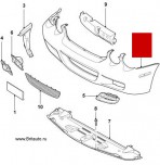 Передний бампер Jaguar XJ, с парктрониками и омывателями фар.