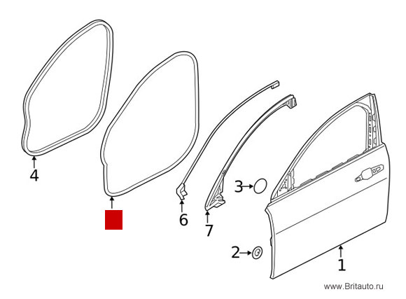 Уплотнение двери передней правой, пассажирской Jaguar E-Pace, круговое, на двери.