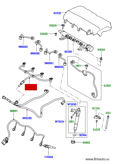 Возвратный топливопровод на 2,2Л Дизель LAnd Rover Freelander, Discovery Sport и Range Rover Evoque