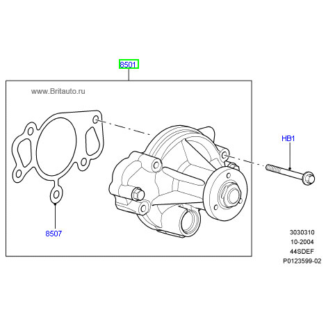 Насос водяной - помпа, с прокладкой, Range Rover 2002 - 2012, LR Discovery 3, 4 и Range Rover Sport 2005 - 2013, на 4,4Л Дизель