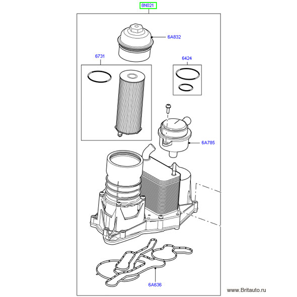 Масляный радиатор охладитель Range Rover 2002 - 2012 и Range Rover Sport 2005 - 2013, на 3,6Л Дизель,в сборе с фильтром, прокладками, крышкой, маслоотделителем, уплотнениями