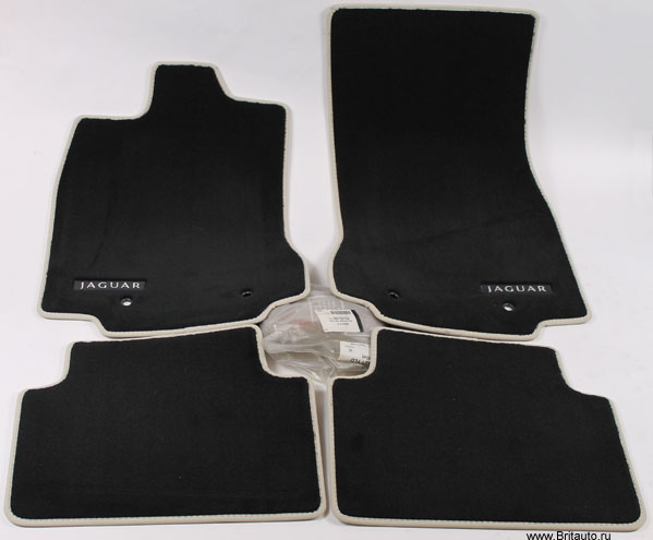 Комплект ковриков салона Luxury Jaguar XF 2009 - 2015, максимальная плотность ворса, цвет: Flint / Ivory (черные, окантовка слоновая кость). 
