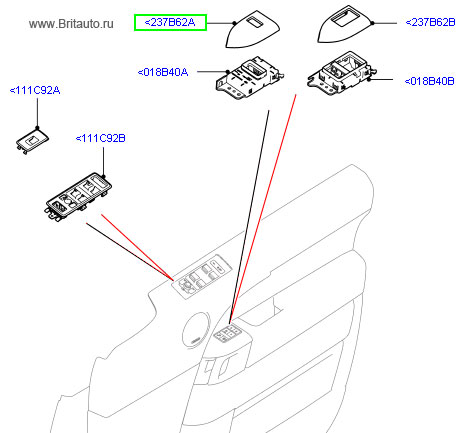 Отделка блока переключателя на левой двери range rover sport 2014м.г., отделка - шпон satin zebrano