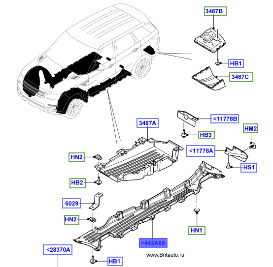 Защита днища левая Range Rover Sport 2014 - 2018