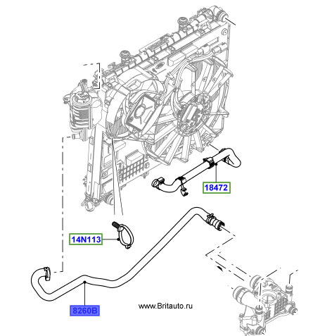 Шланг от расширительного бачка к термостату на 4,4Л Дизель Range Rover 2013 - 2018 и Range Rover Sport 2014 - 2018