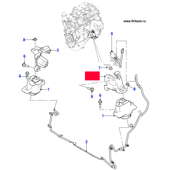 Кронштейн опоры двигателя 2.0L, левый, Jaguar  XE 2015, New XF