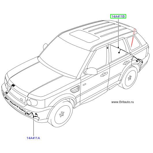 Проводка заднего бампера с парктрониками, без камеры, на Range Rover Sport 2005 - 2009 и Land Rover Discovery 3