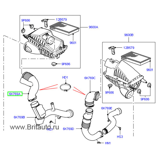 Патрубок - воздуховод, коленчатый соединитель к воздушному фильтру range rover all-new 2013