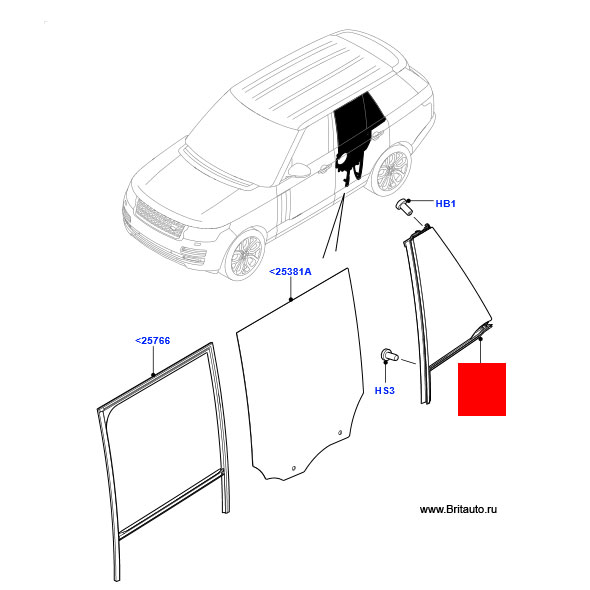 Фиксированное стекло заднего окна двери, левое Range Rover 2013