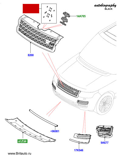 Комплект изоляторов решетки радиатора range rover 2018 - 2019 autobiography black и sv