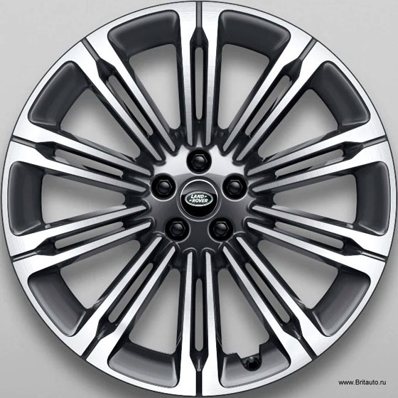 Колесный диск R23 Range Rover 2022 - 2025, Range Rover Sport 2023 - 2025, Style 1075, модель: Crescendo, цвет: Dark Grey Diamond Tuned (темно-серый, полуглянцевый, с полированными шлицами). Оригинал Land Rover, в оригинальной упаковке.