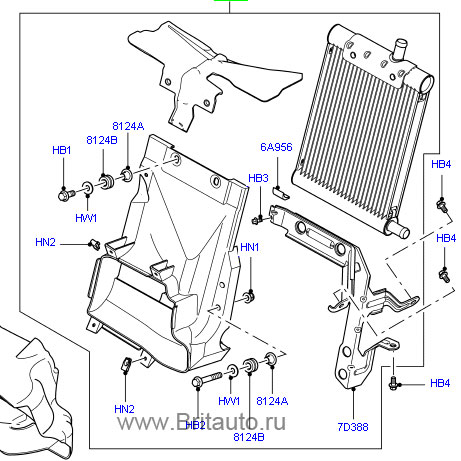 Радиатор основной 4,4Л Дизель Range Rover 2010 - 2012, в сборе с кронштейнами и крепежом. .