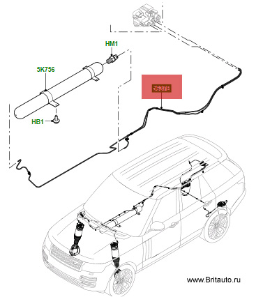 Магистраль пневмоподвески Range Rover 2013 - 2021, от клапана моста к правому заднему пневмобалону.