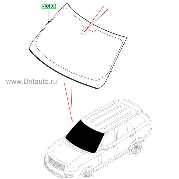 Лобовое стекло Range Rover 2013 - 2017, инфракрасное (с системой климат-контроля), с обогревом, без проекции на стекло.