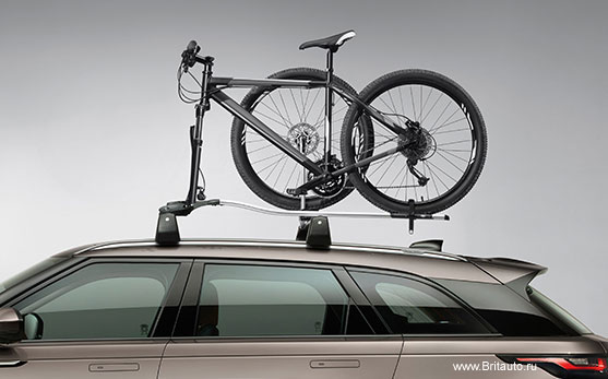 Устройство для транспортировки горного велосипеда (MTB) на крыше Land Rover - Range Rover, с креплением за вилку и колесо