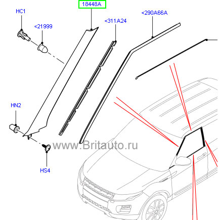 Накладка стойки лобового стекла наружная правая черная range rover evoque