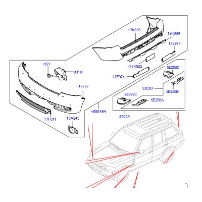 Комплект обвеса autobiography на range rover 2010 - 2012, отделка titan, сетчатый рисунок, с воздушным дефлектором и камерой, 4,4л дизель, 5,0л бензин