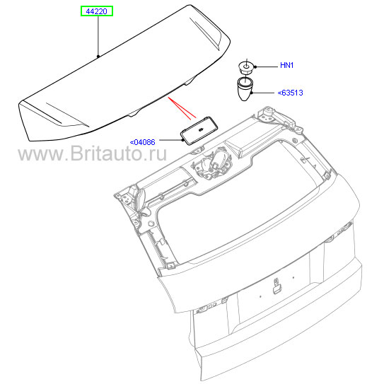 Комплект заднего спойлера на range rover evoque, с антенной, жгутом проводки, заземлением, загрунтованный, на 3-х дверный кузов.