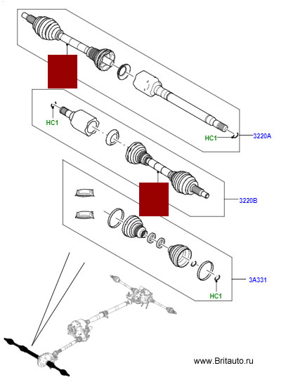 Передняя ведущая полуось - вал в сборе с ШРУС, правая-левая стороны, Land Rover Discovery 5, Range Rover 2013 - 2021 и RRS2014 - 2022, кроме 5,0Л Бензин.