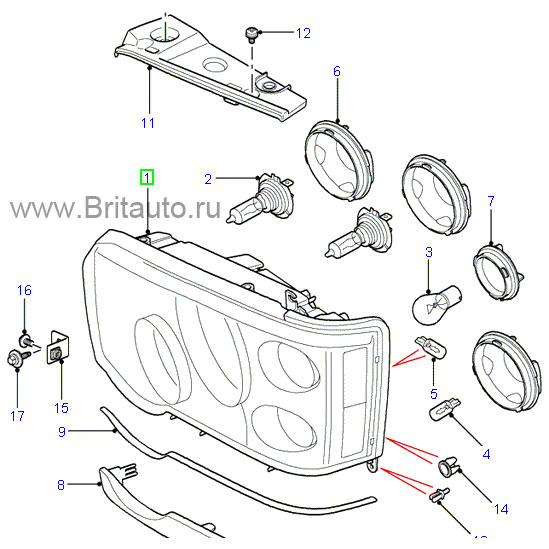 Фара левая в сборе на discovery ii 1998 - 2004 г.в.