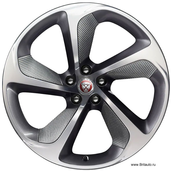 Колесный диск Jaguar F-Type кованый, Forged Rotor Aero 9J x R20. С карбоновыми накладками. Цвет: Satin Dark Grey Diamond Tuned (серый.полуглянцевый, со светлыми полированными внешними шлицами). Передний.