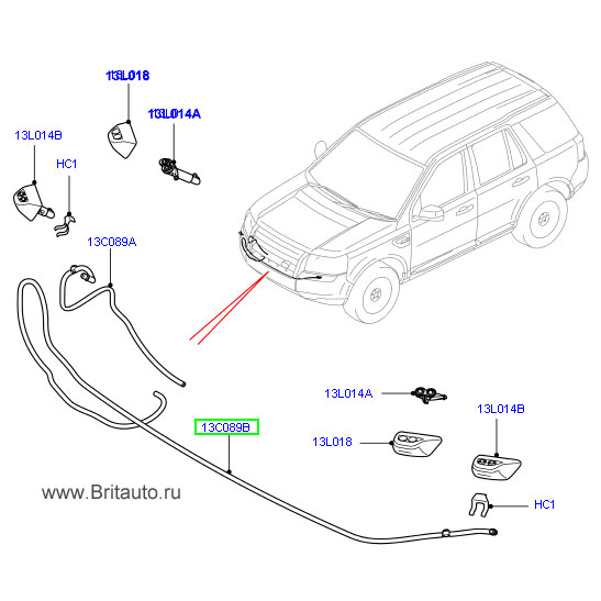 Шланг фароомывателя lr freelander, левый, с омывателем в цвет кузова.