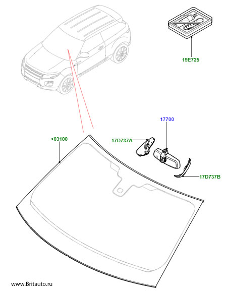 Стекло лобовое Range Rover Evoque, 5-ти дверный, с обогревом