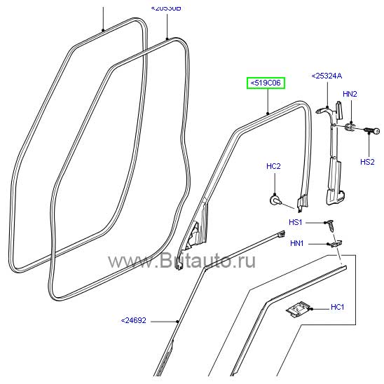 Обшивка рамки стекла двери передней правой range rover 2010 - 2012