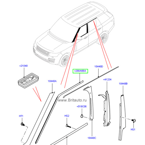 Молдинг верхний рамки стекла двери передней левой range rover 2013 - 2015