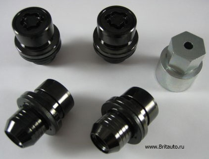 Секретки (секретные гайки крепления колеса) Range Rover Sport 2014 - 2021,  Range Rover 2013 - 2021, Land Rover Discovery 5, Land Rover Defender 2020 - 2025, цвет: Черные глянцевые. Оригинал Land Rover.