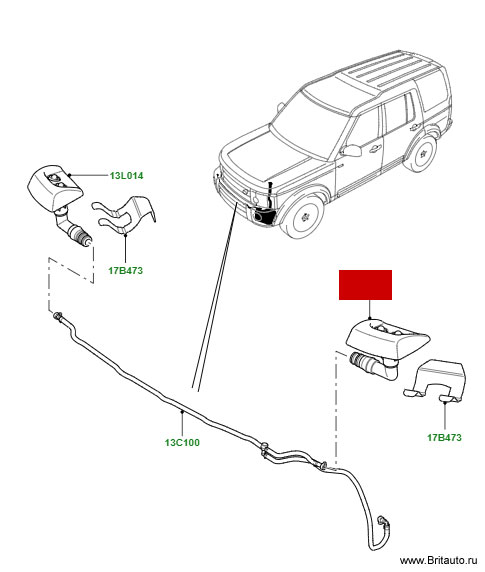 Форсунка омывателя фары левая Land Rover Discovery 3 и Range Rover Sport 2006 - 2009